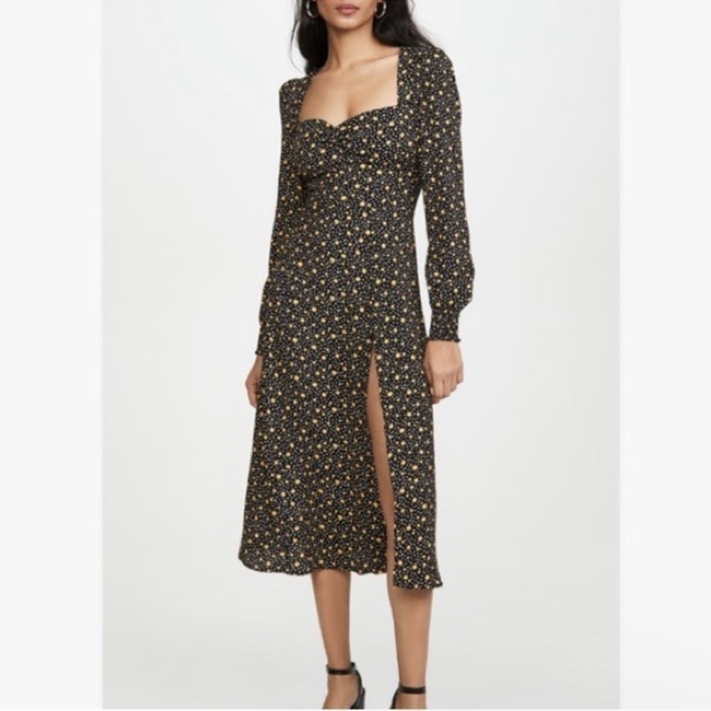 Reformation Hunt Dress Carolina Black Floral Midi Length Size 2 Women Side Slit